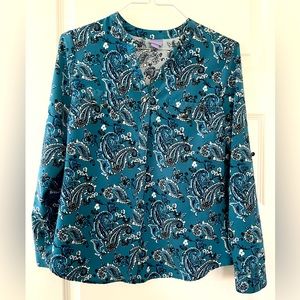 Laura Scott teal paisley long sleeve blouse. Perfect for casual wear.
